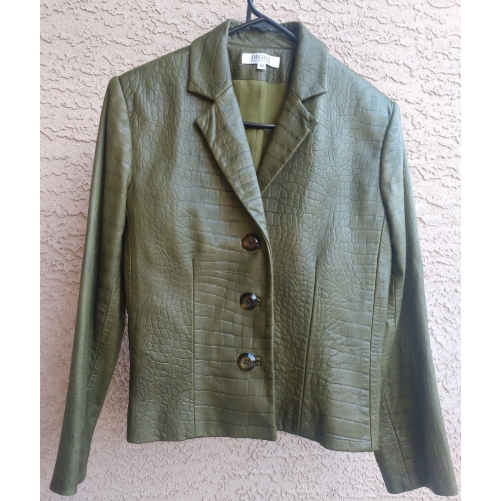 Neiman Marcus Bigio lambskin Green blazer lined ja
